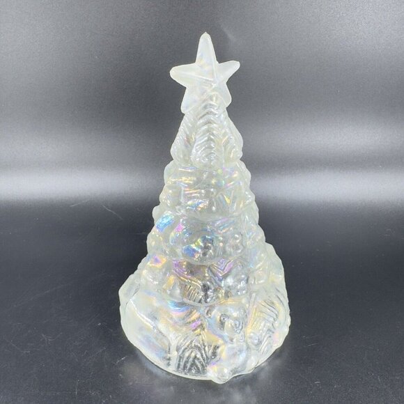 Vintage 1980s White Iridescent Glass Christmas Tree Hollow Figurine Decor VTG - Picture 10 of 12